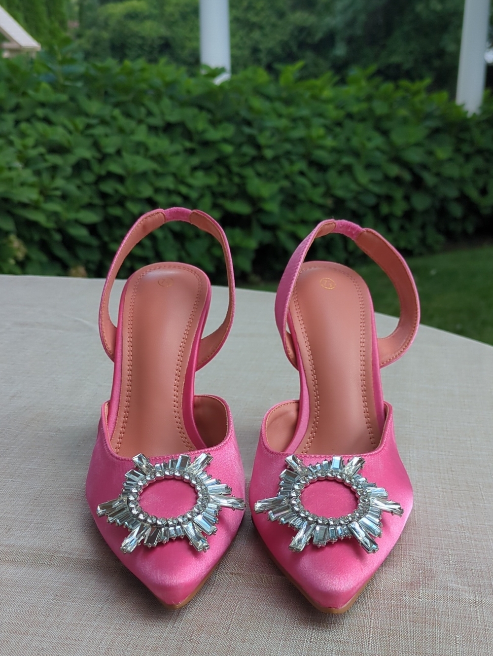 Pink Embellished Slingback Pointed-Toe Heels